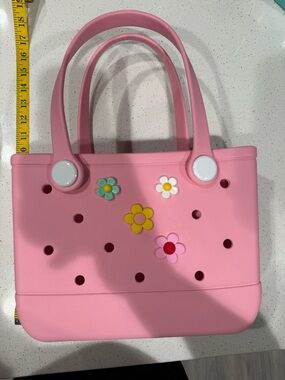 Small Rubber Tote Bag, Lightweight EVA Beach Bag Waterproof Open - PINK